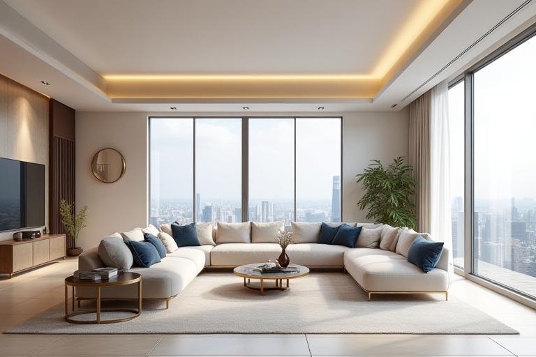 Luxury apartment interior design project featuring a spacious living area